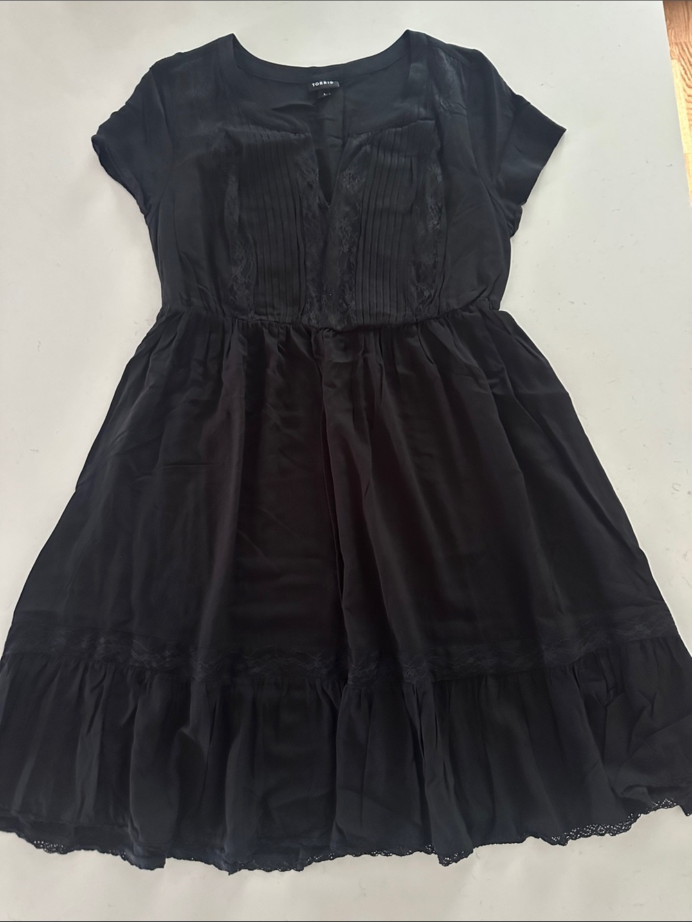 Torrid Black Short Sleeve Lace-Trim Dress